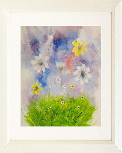 Framed Field of Daisies by Ed Capeau Matted Matted Art Painting Reproduction White Frame