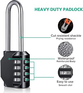 AIHYTU 3.2 Inch Ultra Long Shackle Resettable Combination Padlock, 4 Digit Set Your Own Combination Combo Lock Outdoor for School Gym Employee Locker Lock, Hasp Storage, Fence Gate, Toolbox - 2 Pack