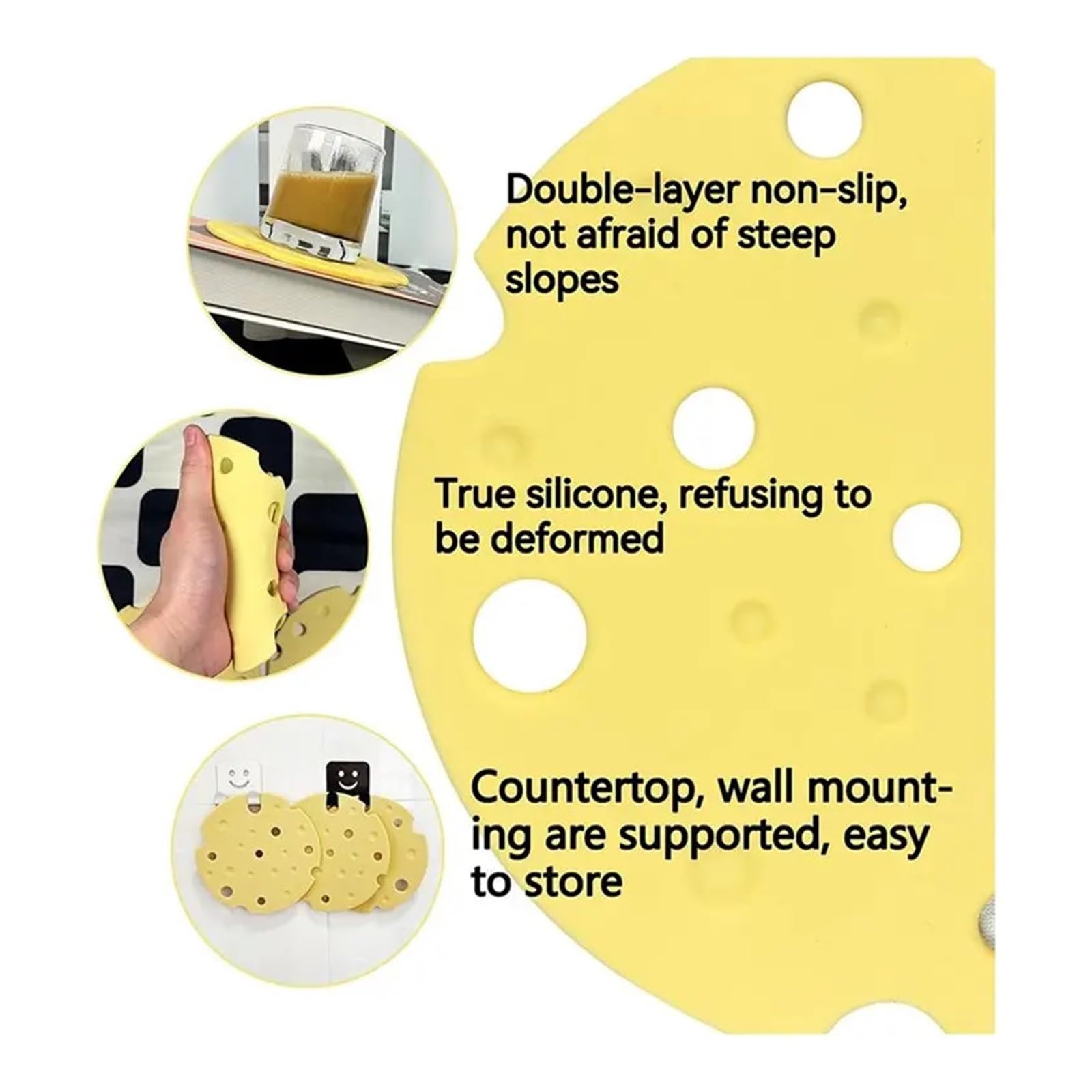 Lot de 3 dessous de plat en silicone pour plats chauds, style fromage
