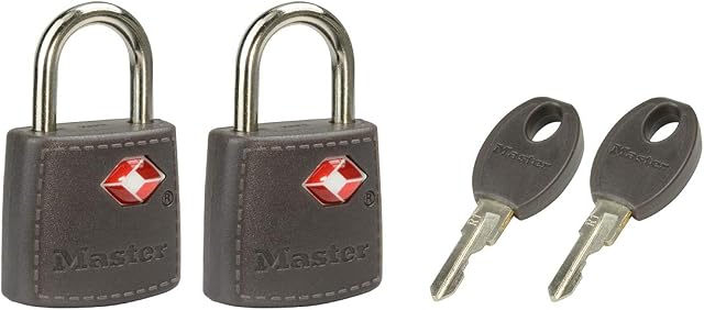 Master Lock 4695EURTAST Pack of 2 Key Travel Padlocks TSA Certified, Random Color, 3,8 x 2,3 x 1,1 cm
