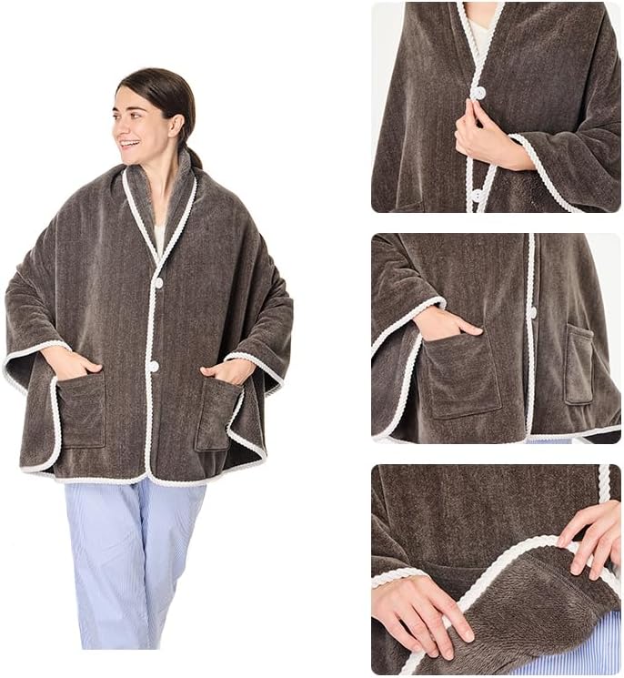 XING YE CHUAN Fleece Wearable Blanket, Comfy Poncho Throw with Buttons, Plush Sleeveless Blankets, for Women Cape Wrap Cover… - Image 4