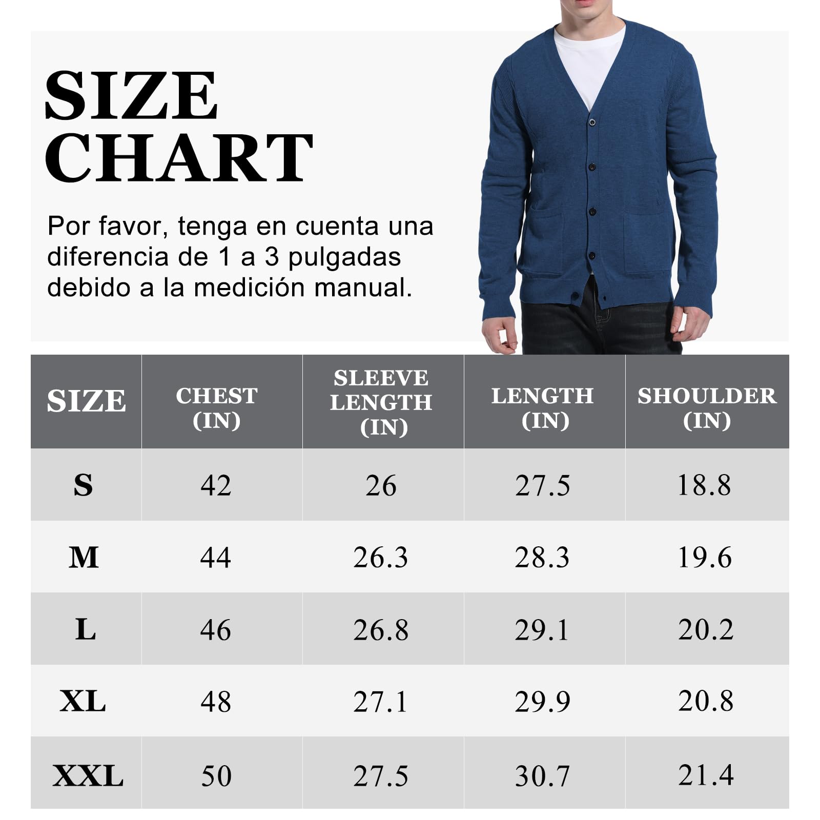 Suéter de Punto para Hombre Cuello V Chaqueta Casual Cierre de Botones Bolsillos Primavera Otoño