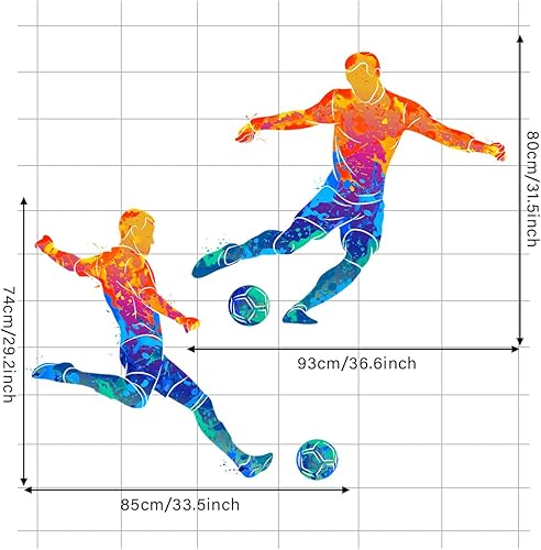 Miniatura 3 de WOYINIS Calcomanías de pared de jugador de fútbol en acuarela, despegar y pegar, calcomanías de pared de silueta de jugador deportivo, calcomanías