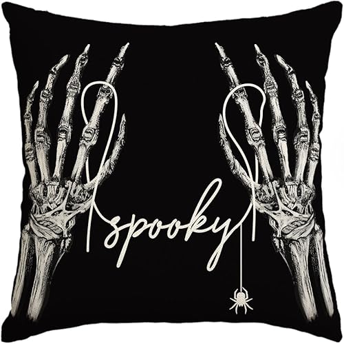 AVOIN colorlife Funda de almohada espeluznante de Halloween, 12 x 20 pulgadas, diseño de araña de esqueleto negro, decoración para sofá