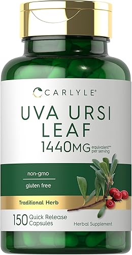 Carlyle Uva Ursi Cápsulas  1440 mg  150 unidades  Extracto de hoja de hierbas  Sin OMG  Suplemento sin gluten disponible en Yaxa Mexico