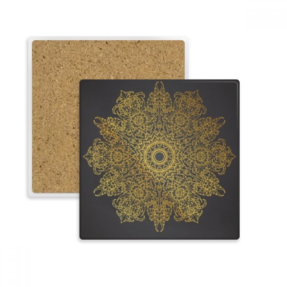 Dessous de verre absorbants thaïlandais en pierre carrée avec feuille d'or pour tasses 2 pièces