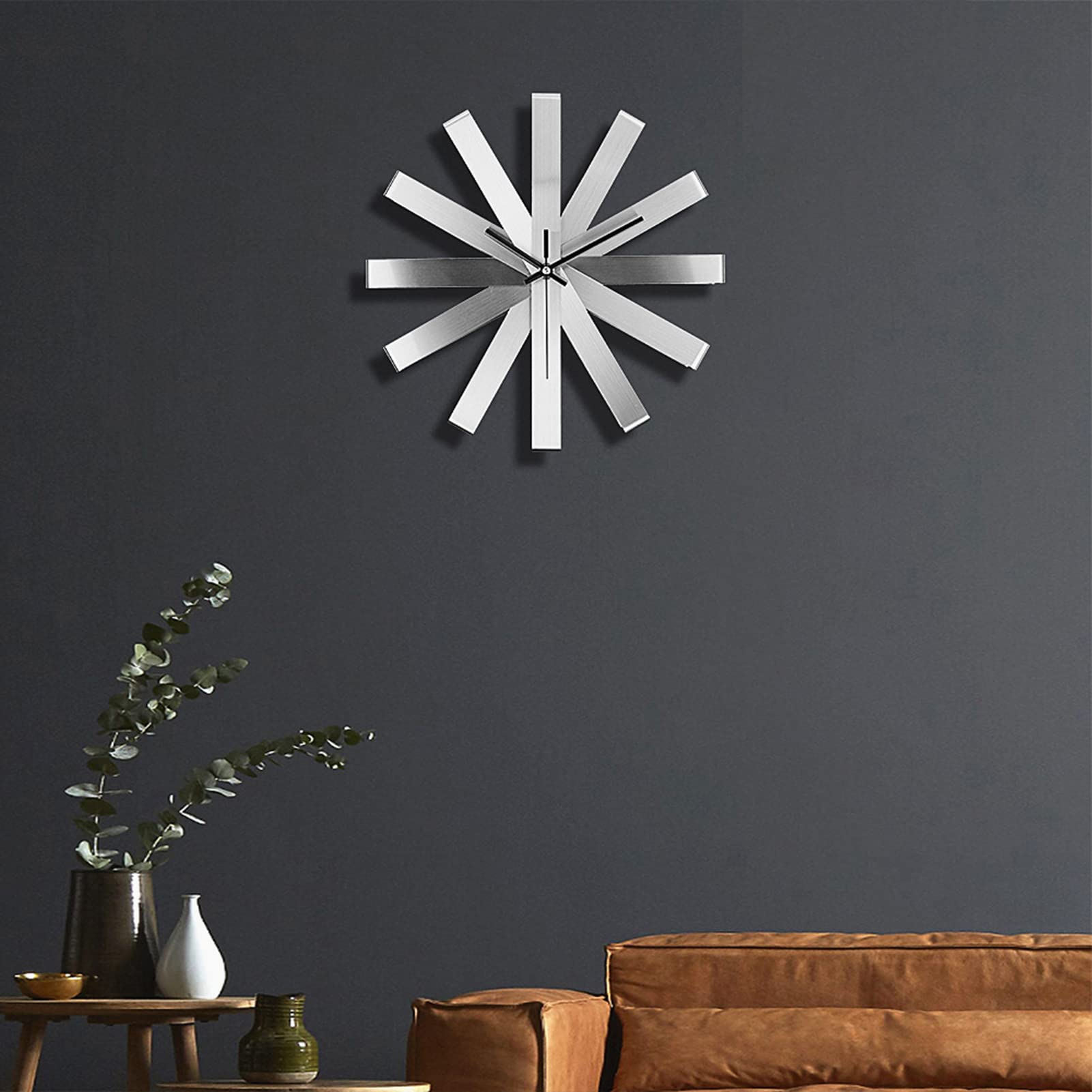 Agatige Ribbon Moderne Wanduhr, 30 cm, geräuschlose Hängeuhr, Durchbrochene Edelstahl-Wanduhr, gut lesbar, für Schlafzimmer, Wohnzimmer, Büro und Schlafzimmer