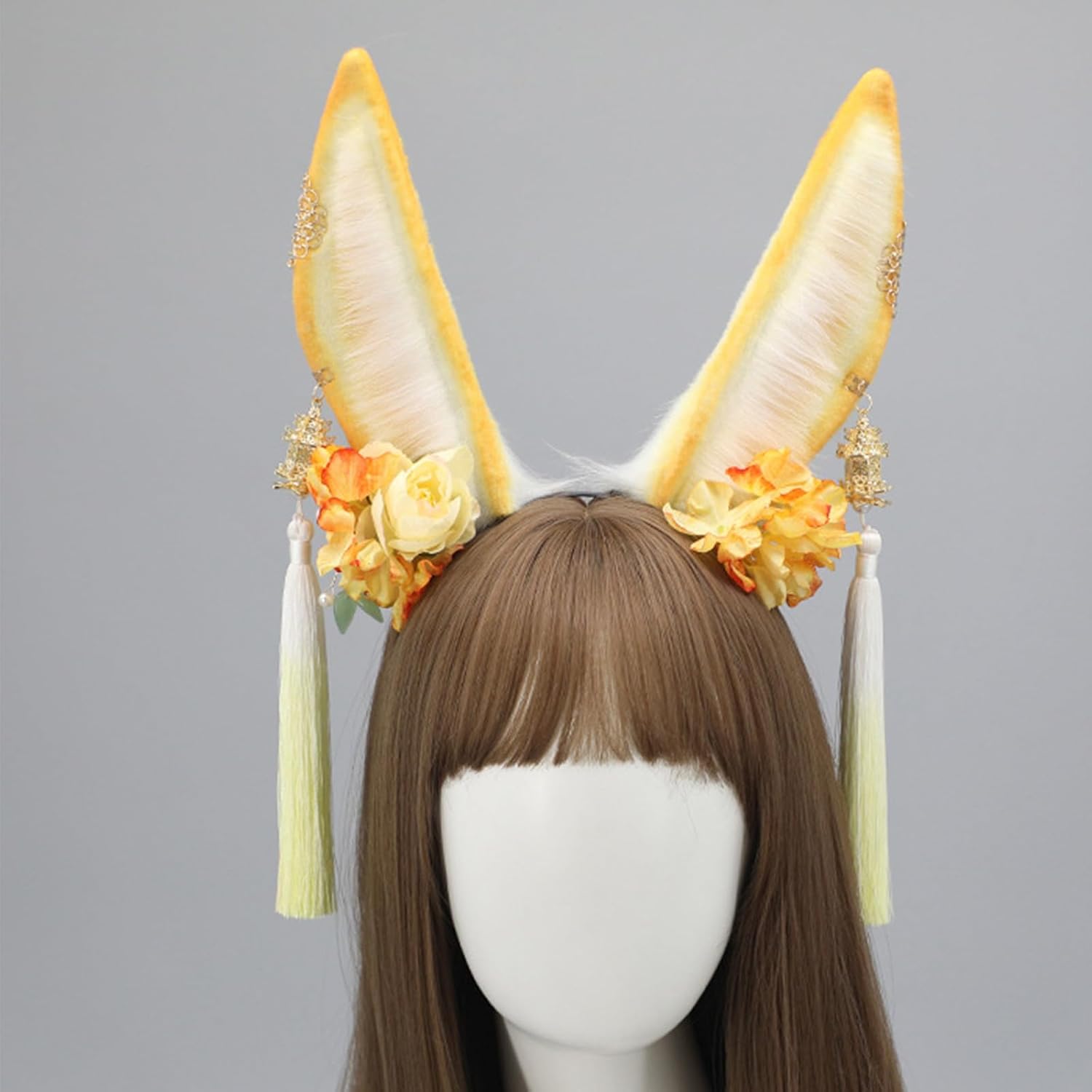 Handcraft Chinese Styled Animal Ears Headband Hair Hoop For Women Girls Cultural Event And Costume Parties(Light curls up)