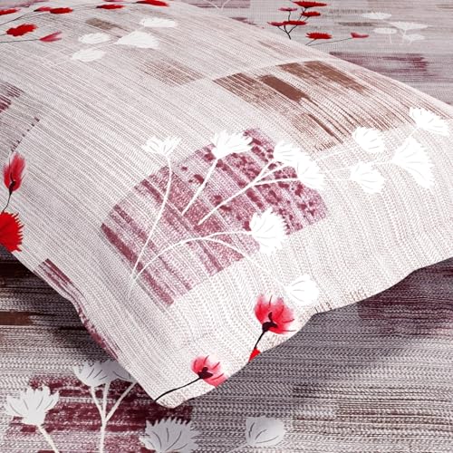 Image of Haus & Kinder King Size Bedsheet for Double Bed with 2 Pillow Covers 108 x 108 Inches | 144 TC Cotton Bedsheet for King Size Bed - Pink Flower Sketch