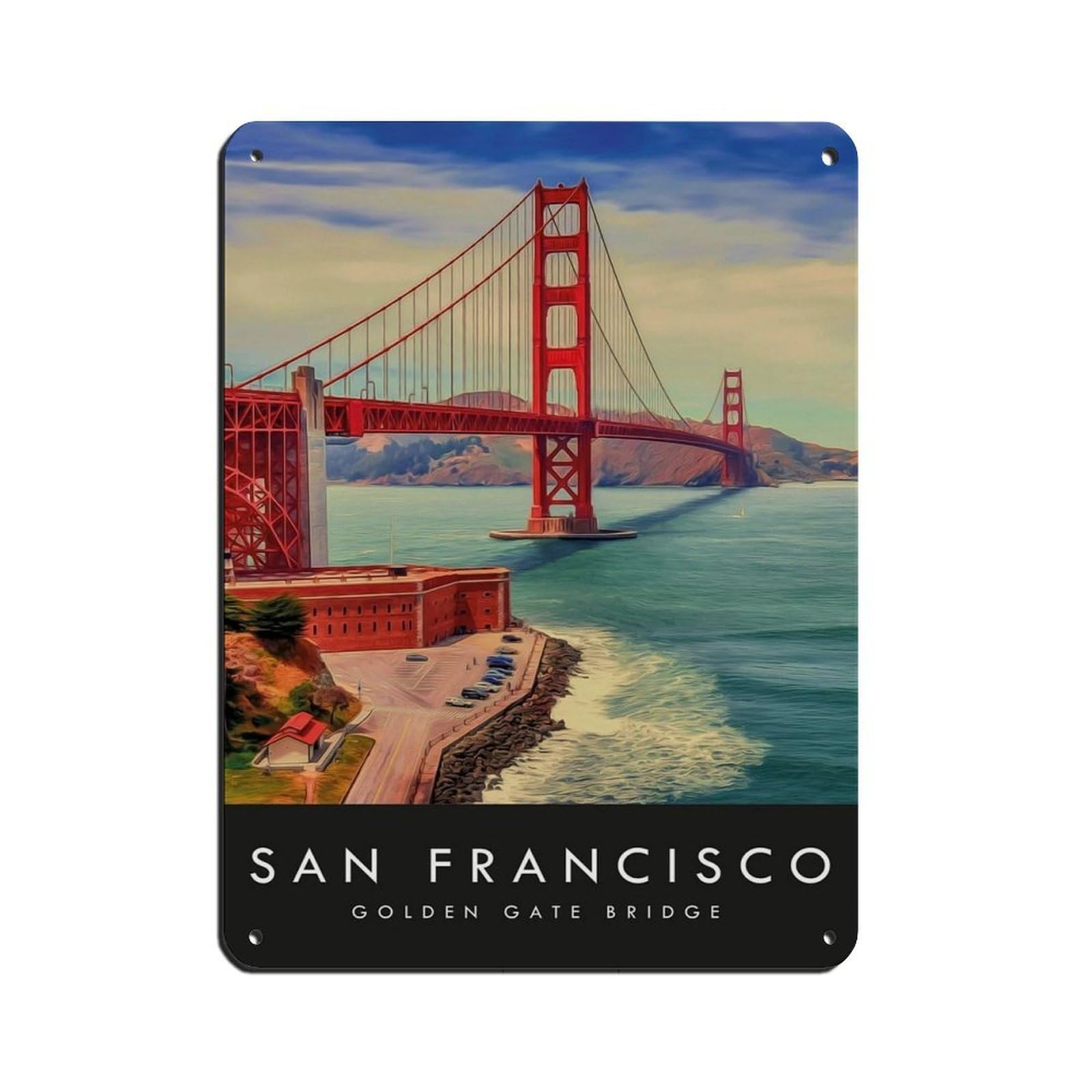 San Francisco Travel, Golden Gate Bridge Tin Sign Vintage Metal Pub Club Cafe Bar Home Wall Art Decoration Poster Retro 12x16inch(30x40cm)