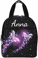 Vista 7 de InterestPrint Lonchera personalizada con nombre para niños, hielera de mariposa con purpurina personalizada, bolsa de almuerzo reutilizable