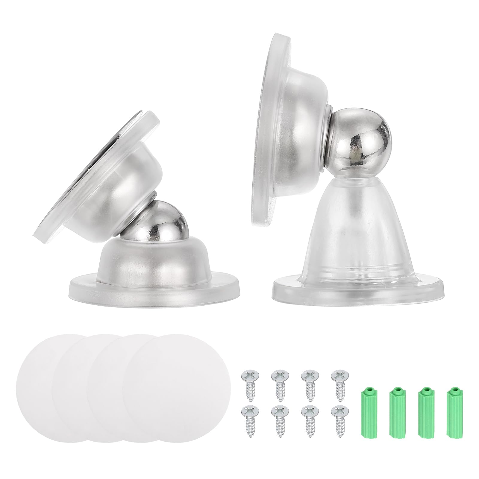 sourcing map 2Pcs Magnetic Door Stopper, RV Floor Mount Bottom of Door Catch Holder, Adhesive Wall Protector with Screws for Living Room, Bedroom, Travel Trailer (2 Sizes, Clear)