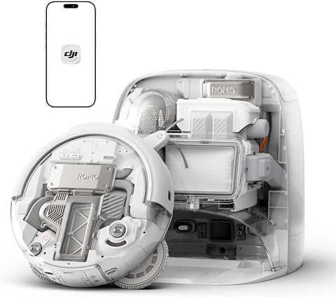 DJI ROMO P Robot Aspirapolvere Lavapavimenti con Mappatura, 25000 Pa, Rilevamento Ostacoli a Livello di Drone, Antigroviglio, Stazione Base Autopulente, 200 Giorni senza Manutenzione, Trasparente