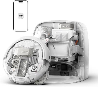 DJI ROMO P Saugroboter mit Wischfunktion, 25.000 Pa Saugkraft, Hinderniserkennung auf Drohnen-Niveau, Anti-Verwicklungsbürste, Selbstreinigende Basisstation, 200 Tage wartungsfrei, Transparent