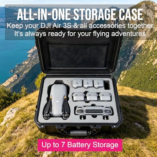Image of INNVO Drone Case for DJI Air 3S / 3 Fly More Combo Waterproof Hard Shell Shockproof with Strap & Mesh Pocket for Accessories Custom-Foam Solt fits Drone Controller Batteries and Charger 14.2x6.3x11.4
