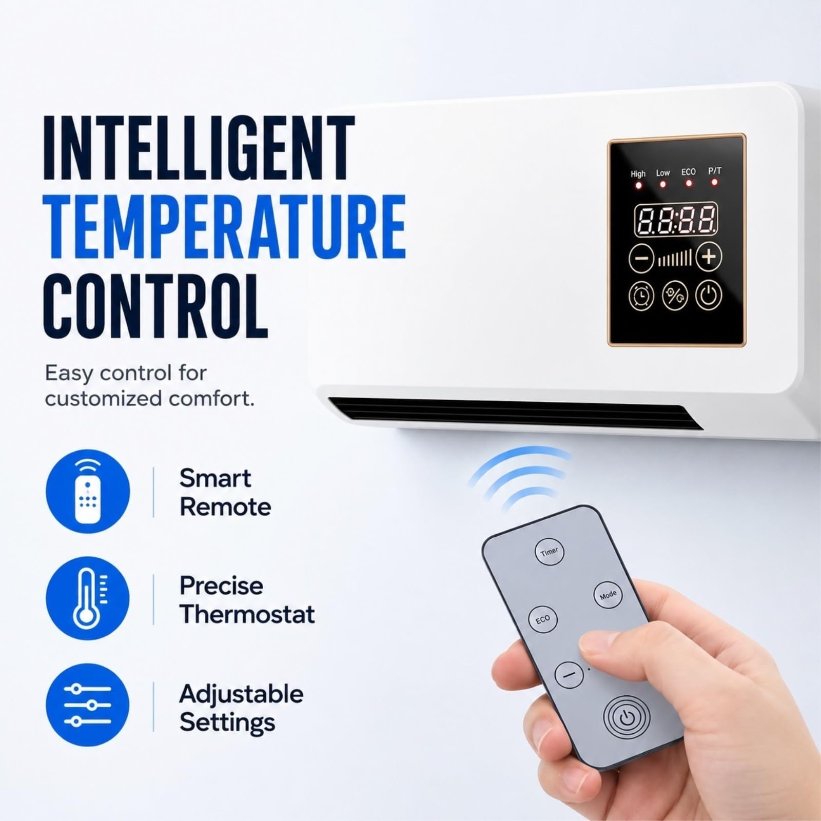 Aire Acondicionado de Pared de 1800 W: Sistema 2 en 1 con Calefactor Cerámico (PTC) y Ventilador de Refrigeración, Incluye Mando a Distancia y Temporizador; Ideal para Dormitorios