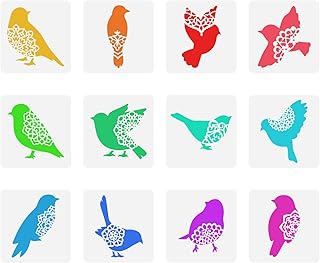 FINGERINSPIRE 12 Pcs Bird Stencil 5.9x5.9 inch Bird Silhouettes Stencil Plastic Birds with Flowers Pattern Stencil Reusable Stencil for Painting Baking Crafts Wall Furniture Decoration