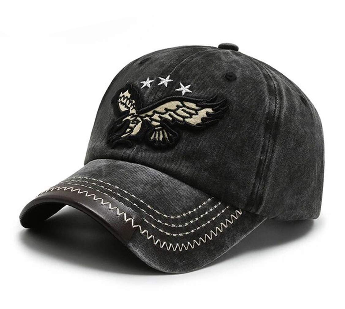 RUICHENG Vintage Distressed Washed Cotton Baseball Cap Embroidered Cap Trucker Hat (Black)