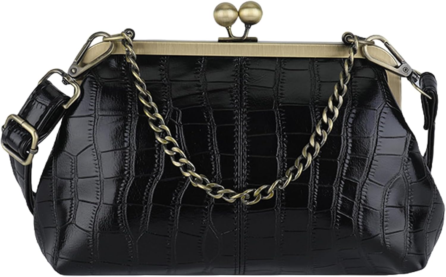 Vintage Kiss Lock Shoulder Bag Pattern Evening Clutch Purse PU Leather Crossbody Purse for Women Work Shopping Travel