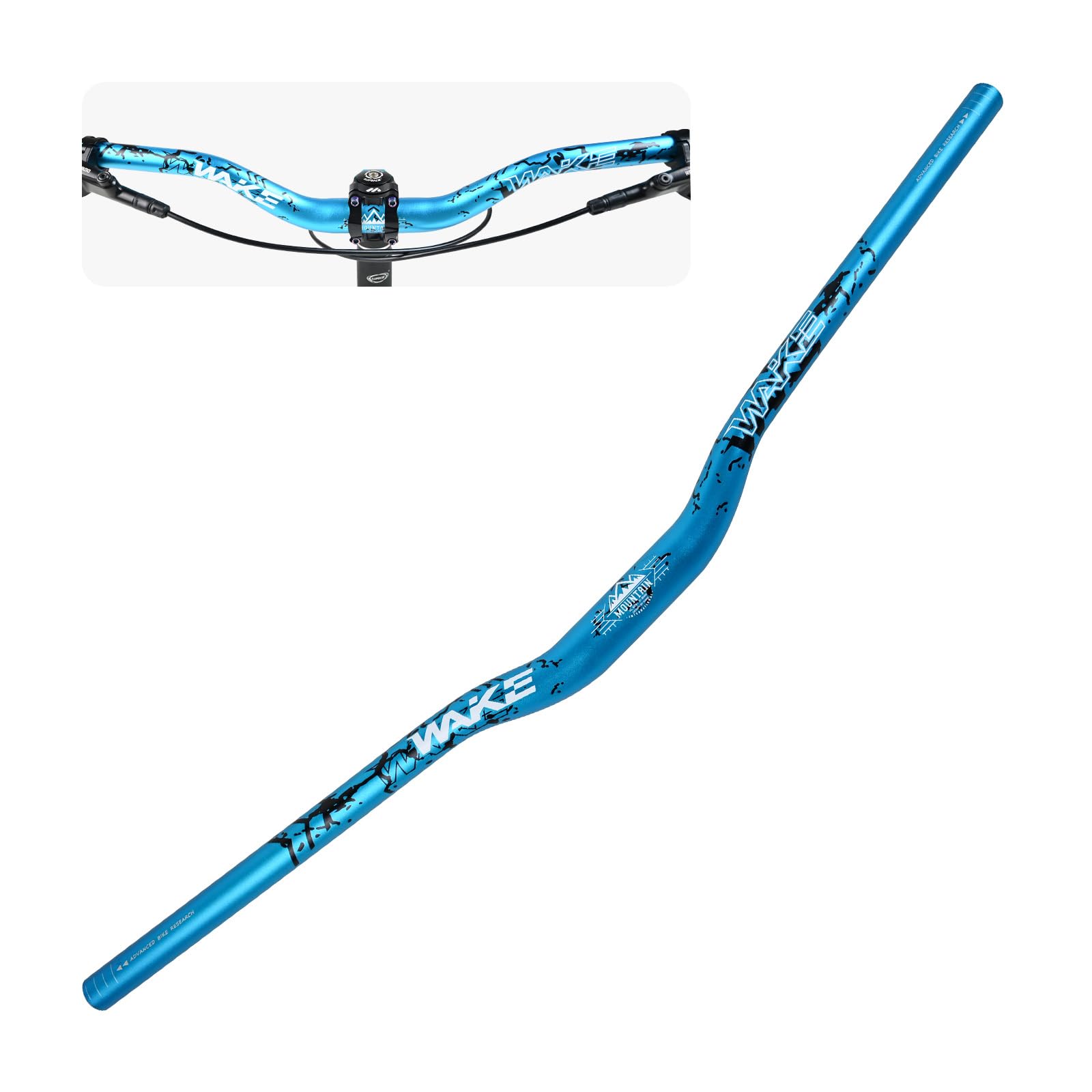 Wake Bike Handlebar 31.8mm*720mm Extra Long Wide Riser Bar Aluminum Alloy Bicycle Handlebars Riser 30mm Bike Bars for Cycling MTB Mountain Road Bike (Blue)