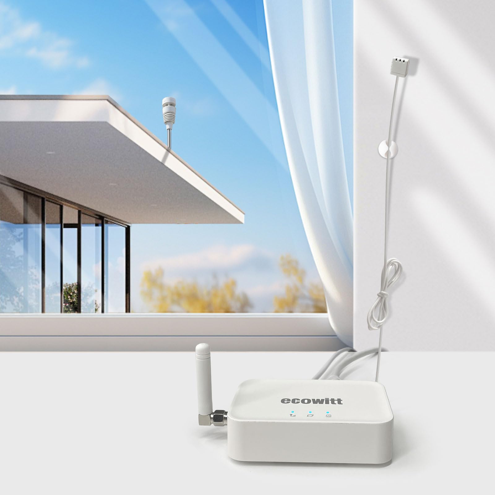ECOWITT Radiowa stacja pogodowa z czujnikiem zewnętrznym WS90 + 3 w 1 Gateway GW3000 | Czujnik zewnętrzny Wi-Fi 7 w 1 + bramka domowa z wbudowanym gniazdem na kartę SD, czujniki 3 w 1 + przedłużacz 1 m