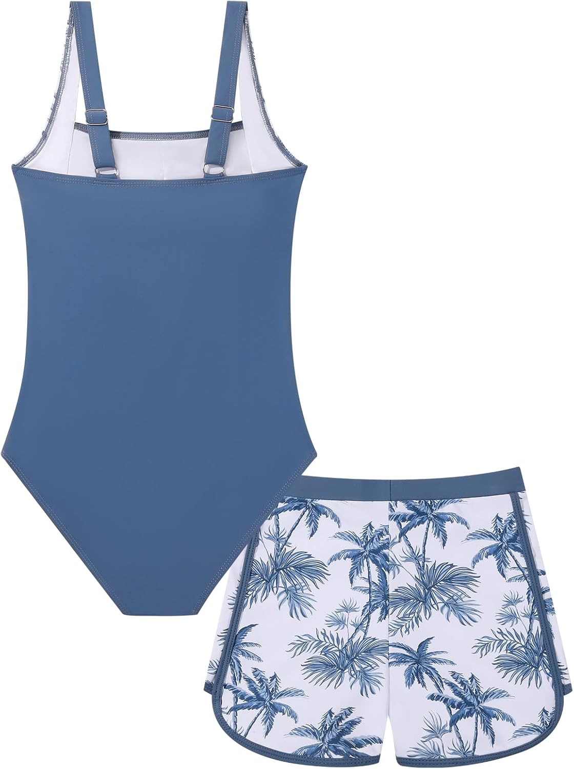 Girls Swimsuit One Piece Bathing Suit with Tropical Print Shorts Adjustable Strap Swimwear for Teens Size 9-16