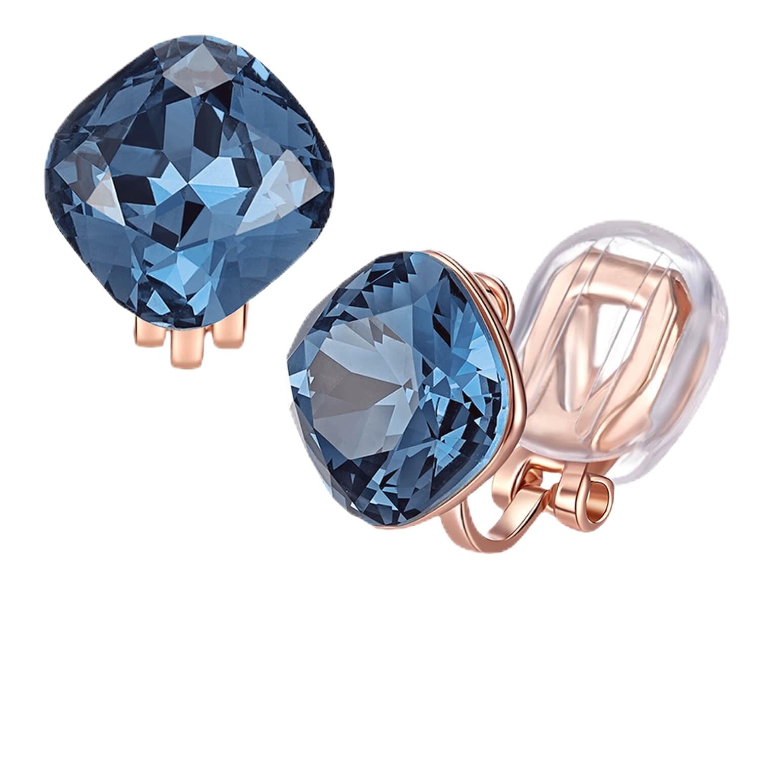 EVEVIC Square Austrian Crystal Clip On Earrings