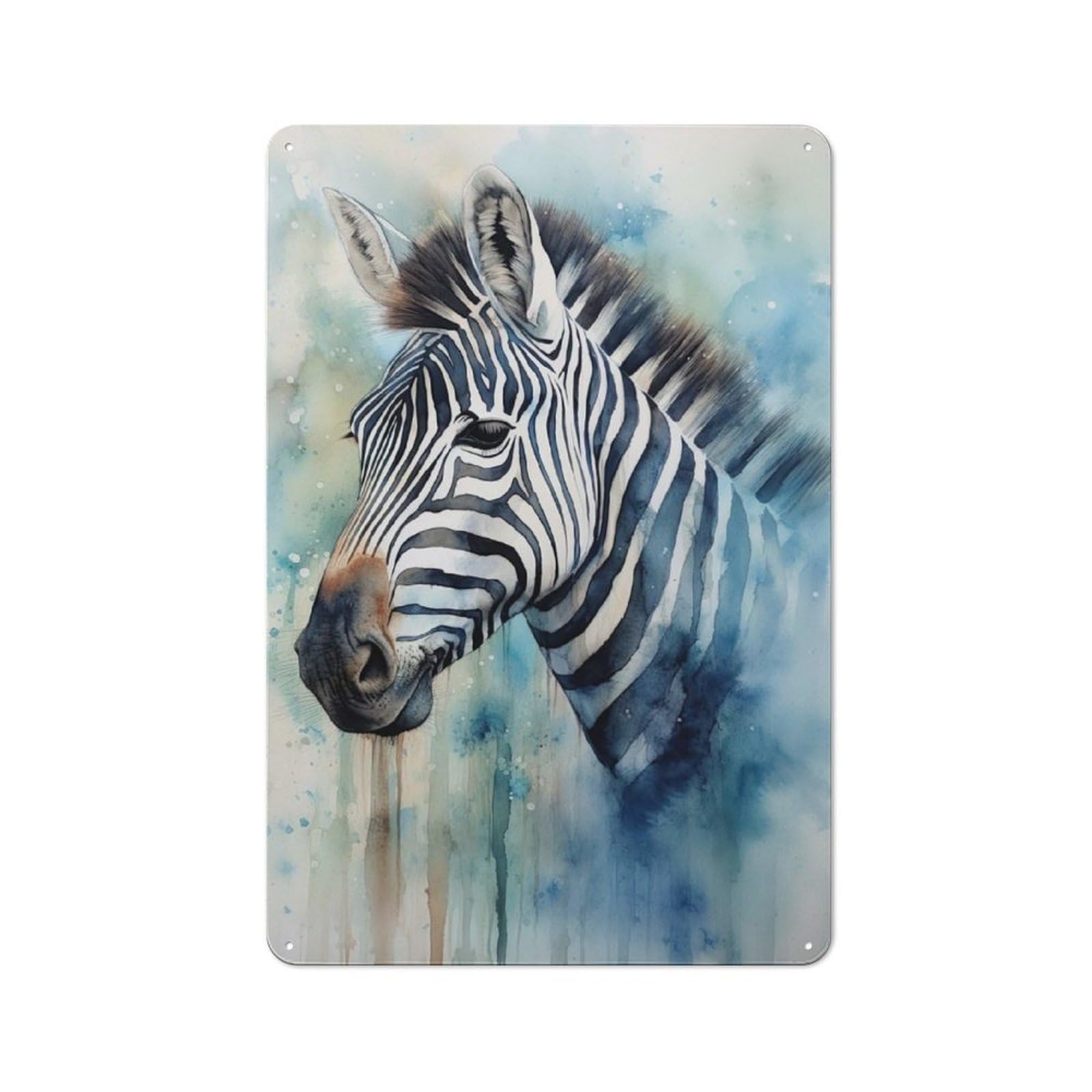 Zebra Watercolor Tin Sign 30x20cm for Hallway Wall, Vintage Wall Decor, for Kitchen, Dining Room And Home Bar Wall Decor