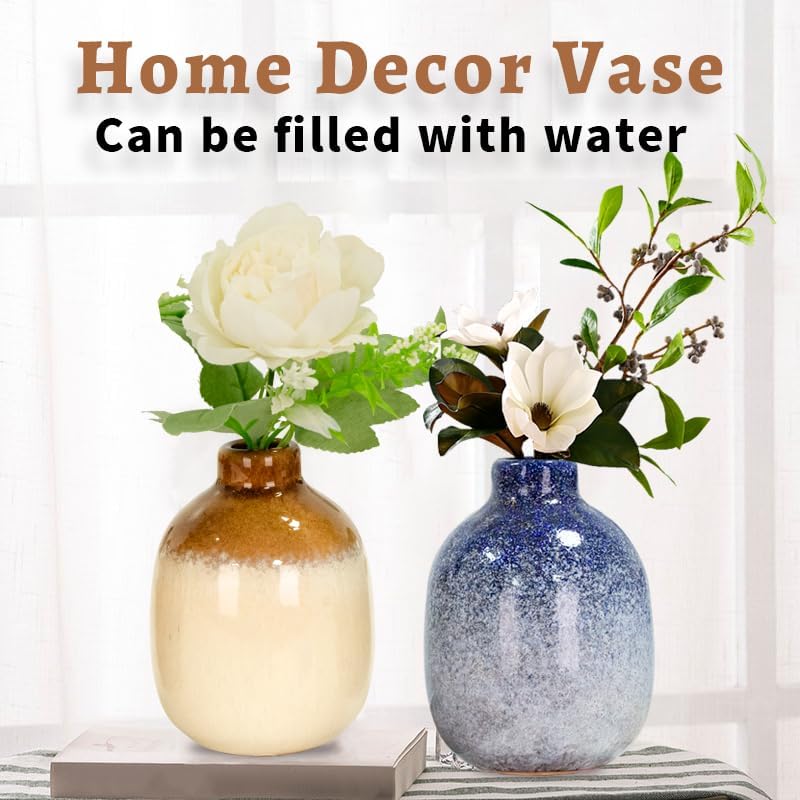 Miniatura 6 de SeekElgant - Juego de 6 jarrones pequeños de cerámica para decoración moderna del hogar, jarrones secos rústicos bohemios, multicolor, mini jarrón