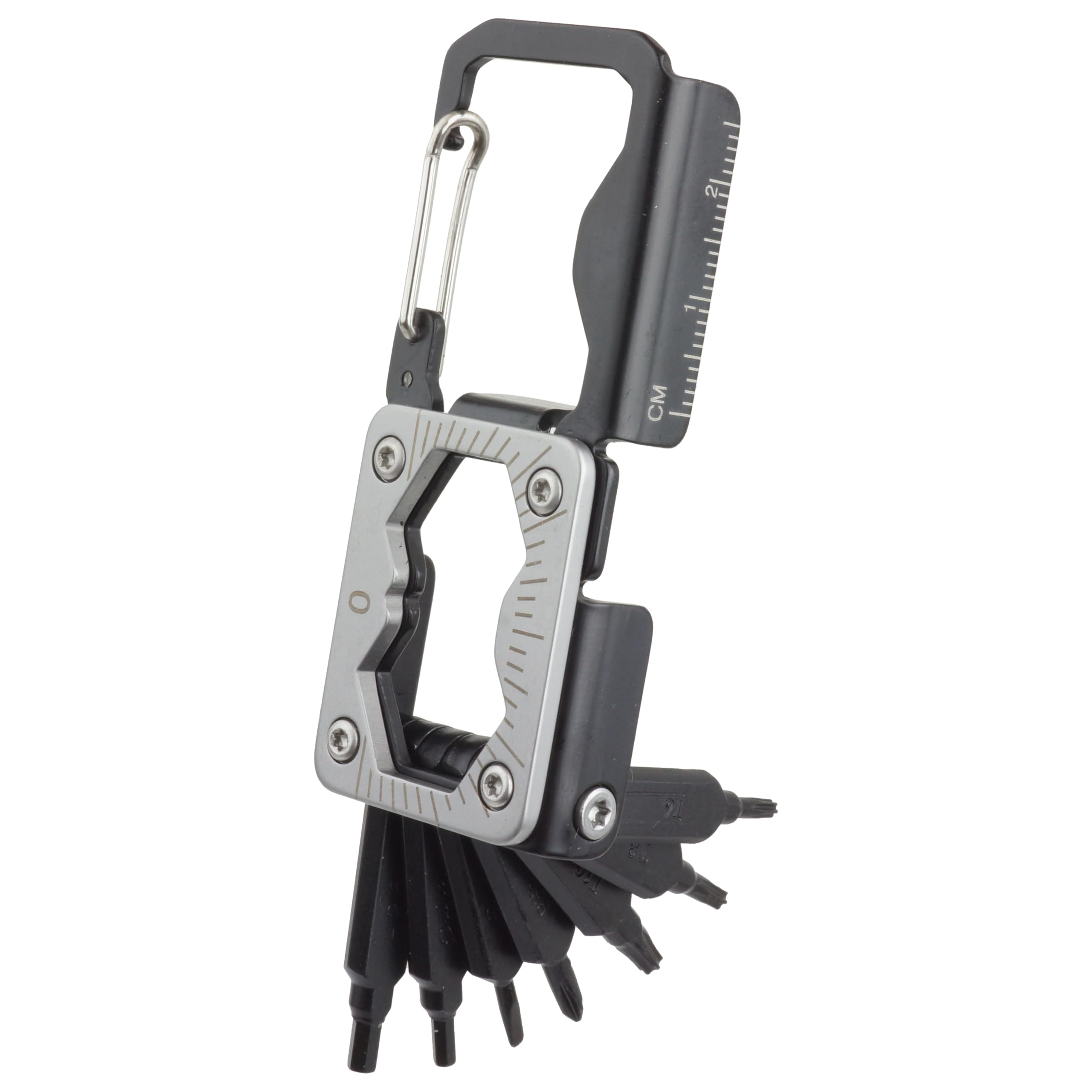 prendre PR-BT206 Multi-functional Tool, Carabiner, Phillips Screwdriver, Torx Wrench, Smartphone Stand, Ruler, Bottle Opener, Hex, Stainless Steel, Foldable, Camping, Outdoors, Leisure, Small