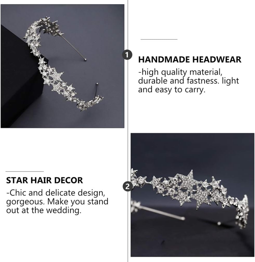 Beaupretty Star Crown: Silver Star Headband - Rhinestone Crystal Tiara - Bridal Crown Headband for Wedding Birthday Party