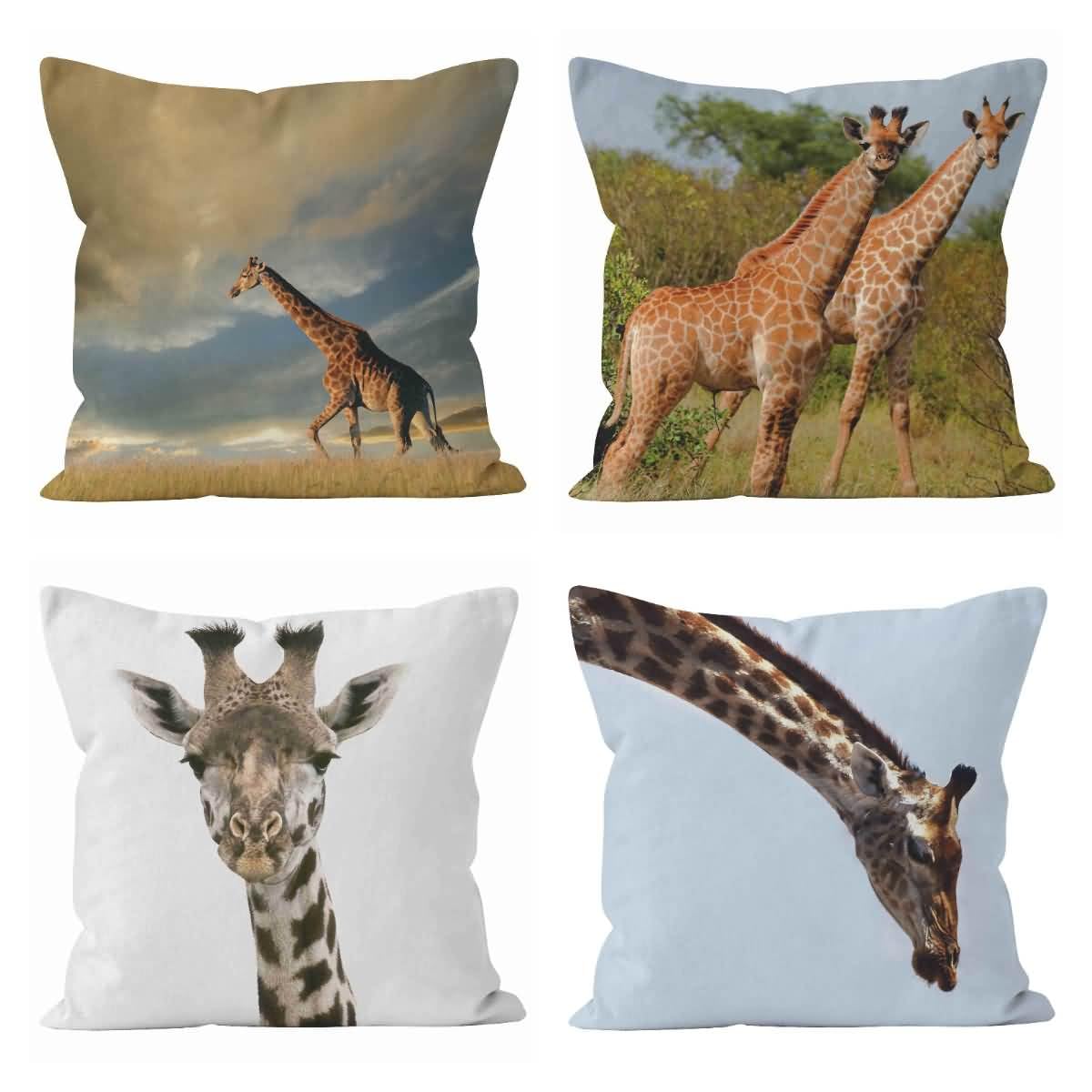 Lino Federe Cuscini Letto Matrimoniale Cotone Federe Cuscino Letto Cotone Fantasia 50x50cm, Giraffa Copricuscini Camper Federa Cuscino Queen Divano da Salotto 4Pcs