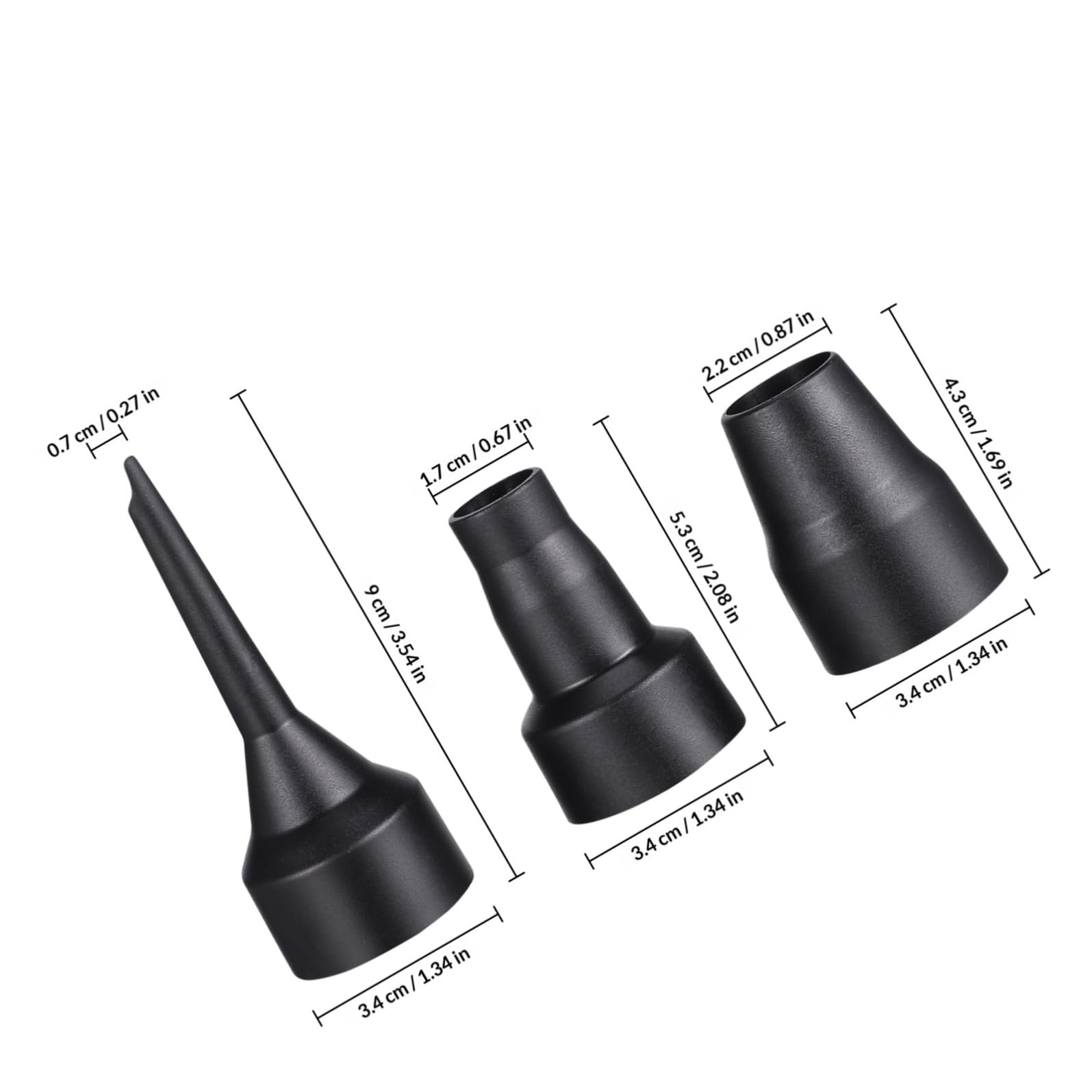 Ugelli di Gonfiaggio Plastici Neri, 2 Set, 3 Misure, Tre Pezzi