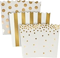Vista 7 de Sparkle and Bash Popcorn Containers Mini Boxes - 102 Count, Gold Foil, 3 Designs, 20 oz, 3.5 x 3.5 x 5.5 In - Popcorn Holders for Party & Wedding
