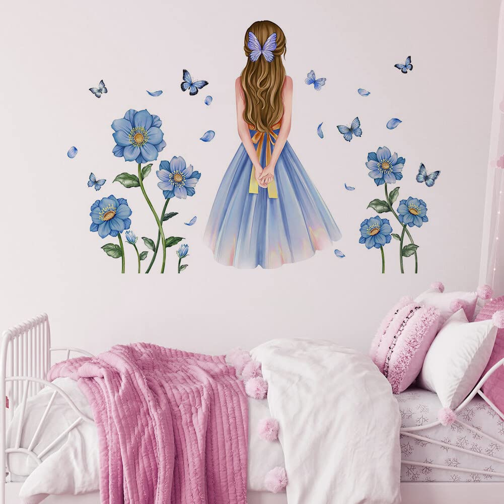 2 Adesivi Murali Per Cameretta Ragazze - Fata, Farfalle E Frase Ispiratrice, 30x90 Cm, Removibili
