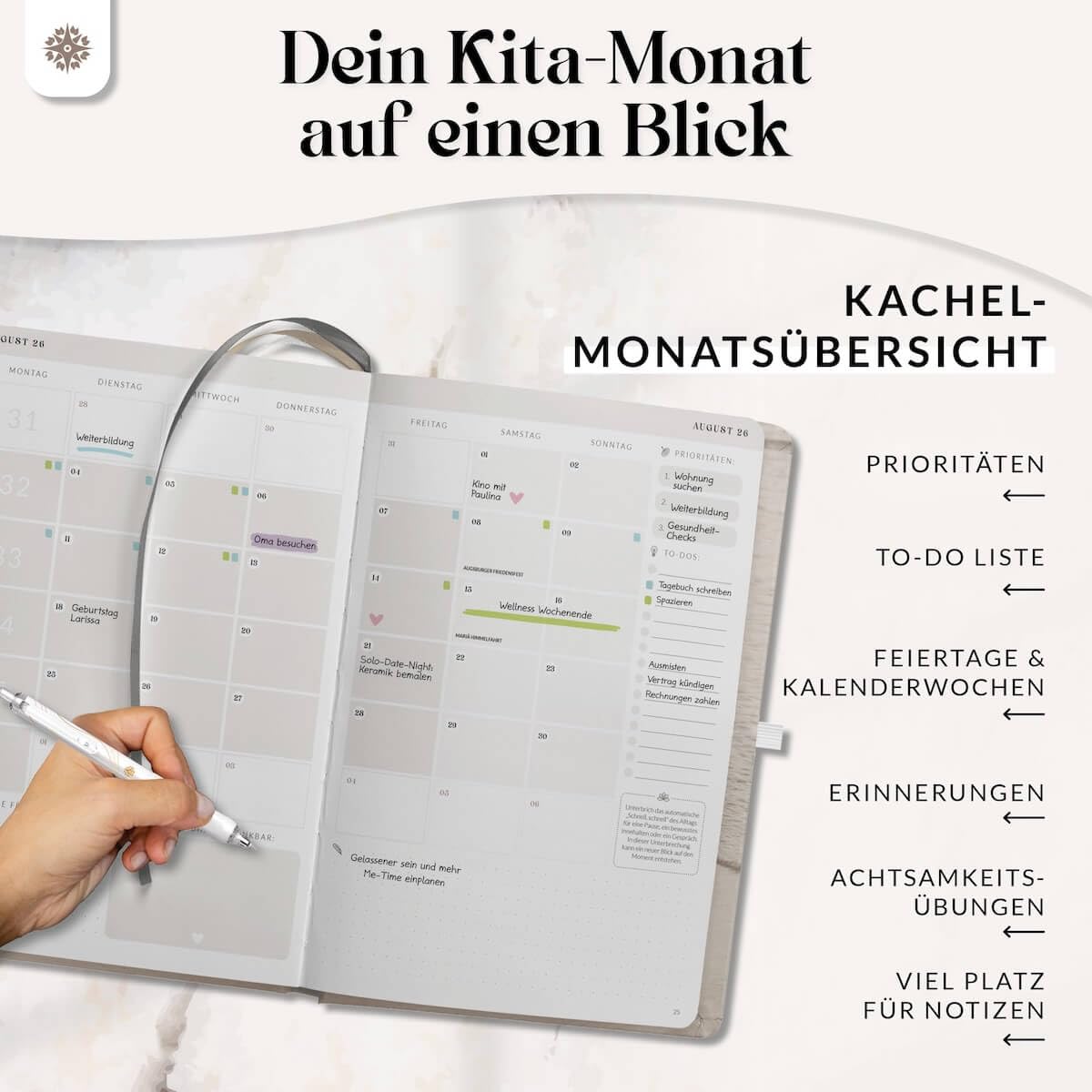 Lebenskompass® Kita Planer 2026/2027 SAND - Erzieher Kalender 26/27 A5+ mit Wochen- & Monatsübersicht, Dienst- & Urlaubsplanung, Achtsamkeitsimpulsen