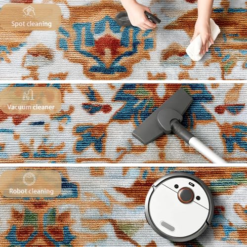 Tapis de salon oriental blanc 60x110 cm lavable et antidérapant - 6