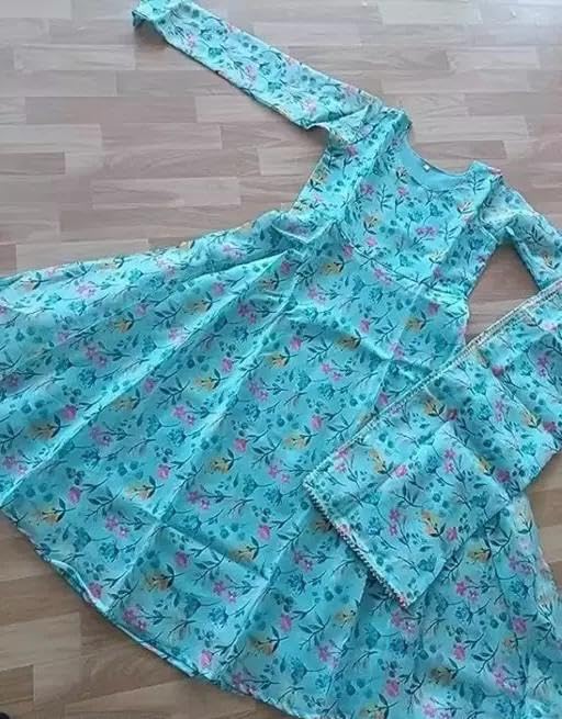 Image of DIGAMBARA Digital Floral Printed Georgette Anarkali Gown for Women, Ethnic Wear, Fit and Flare Dresses with Dupatta for Womens and Girls, Sky Blue