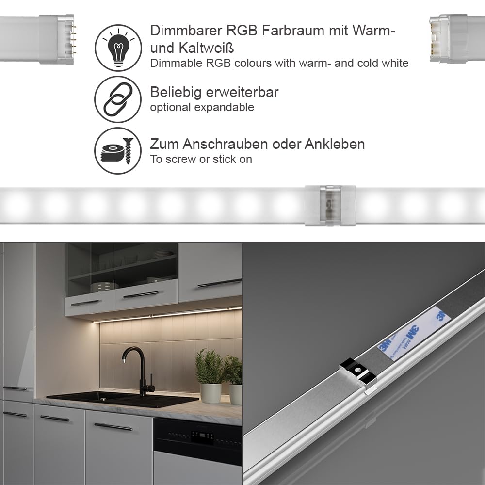 Vicco Striscia LED, Bianco, 80 cm | con starter pack, adatto per l'illuminazione di mobili e superfici di lavoro