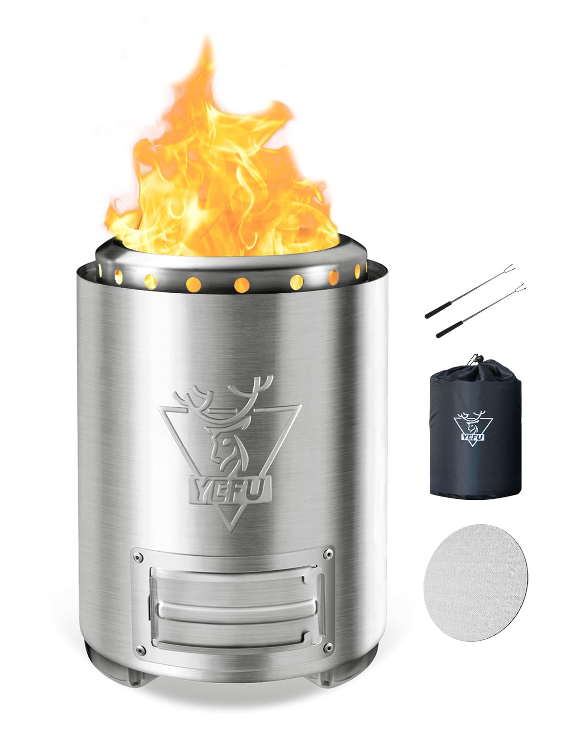 YEFU Braciere Da Tavolo Portatile A Pellet O Legna – Diametro 18 Cm, Controllo Fiamma, Tripla Combustione, Con Borsa E Accessori – Per Campeggio, Patio, Giardino