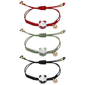 Braccialetti Portafortuna Gatto - 3 Pezzi In Ceramica Con Campana, Regolabili, Per Donna - Foto 12