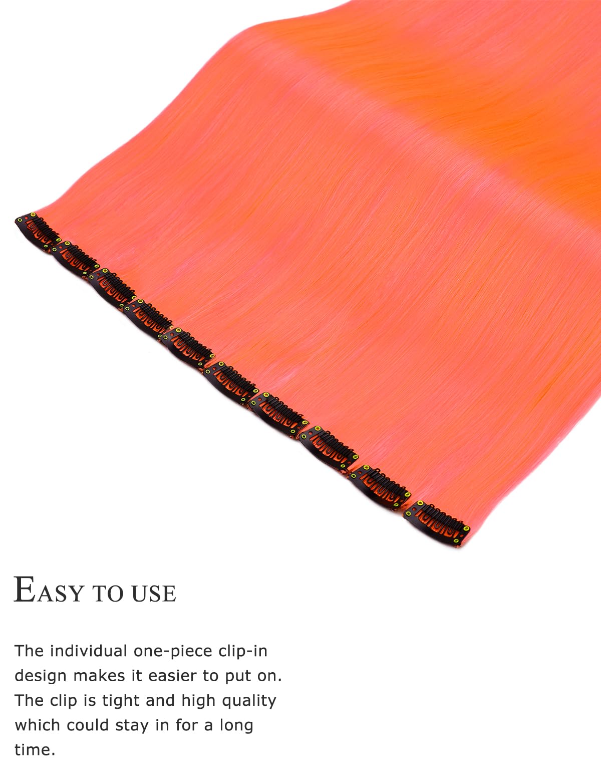 Yamel Colored Hair Extensions 10 Pieces 20 inch Orange Clip in Hair Extensions for Women Synthetic Straight Hairpieces for Christmas Costume Party - Image 4