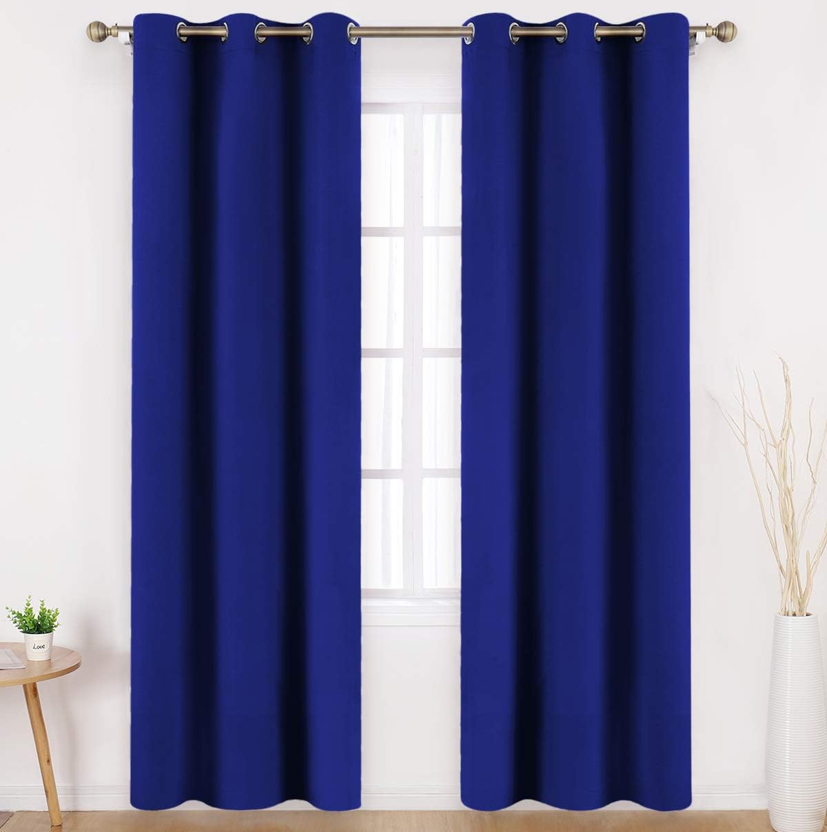 HOMEIDEAS Royal Blue Blackout Curtains 42 X 84 Inch Long Set of 2 Panels Room Darkening Bedroom Curtains