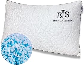 BLS Pillows - Adjustable Shredded Gel Memory Foam Pillow-CertiPUR-US® - Hypoallergenic - Soft and Conforming-Soft Bamboo Pillow Case -Bed Pillows for All Side Sleepers … (Queen 1 PK)