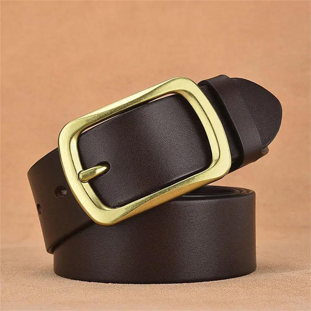 Yeuyyben Cinturón de cuero para hombre con hebilla dorada, estilo casual, de negocios, estilo vintage