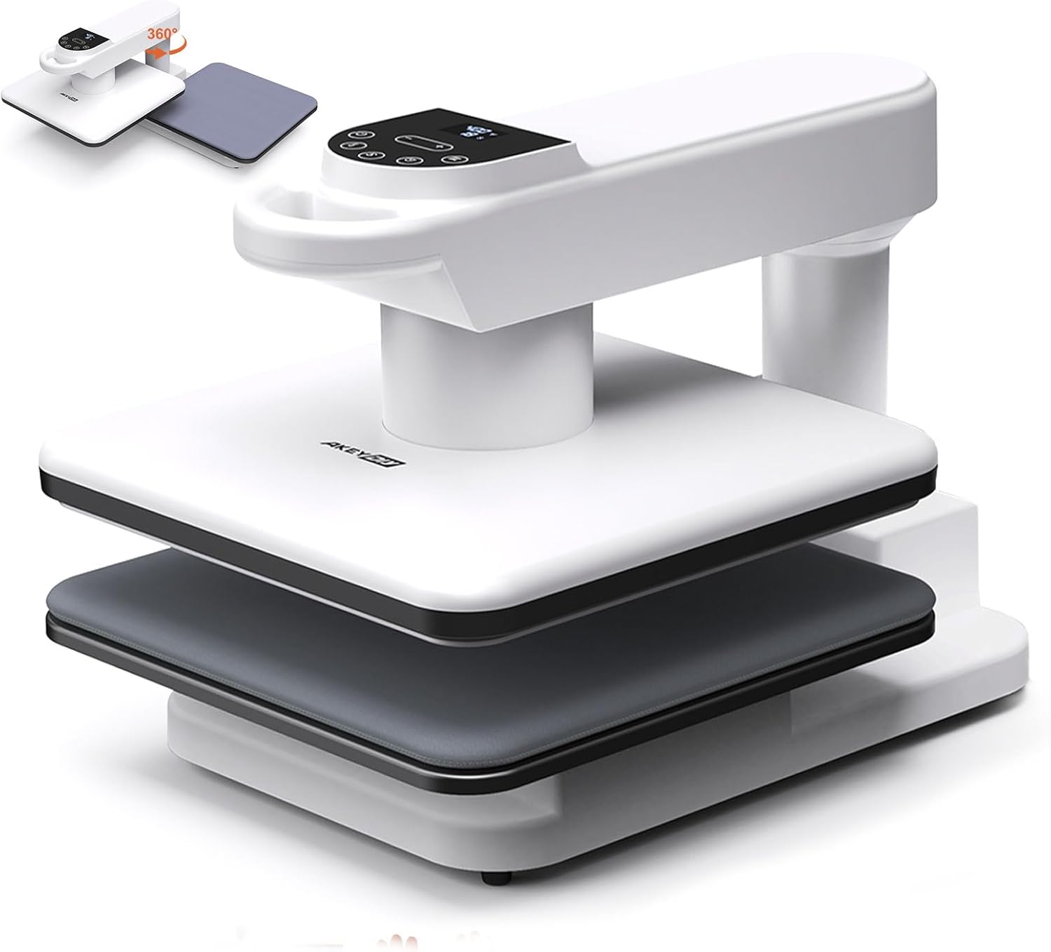 AKEYDIY 15x15 Heat Press, Swivel Auto Heat Press Machine for T-Shirts, 360° Swing Away Heat Press with Auto Press Release for Sublimation Pillows, Canvas Bags, Puzzles, Coasters (15x15 White)