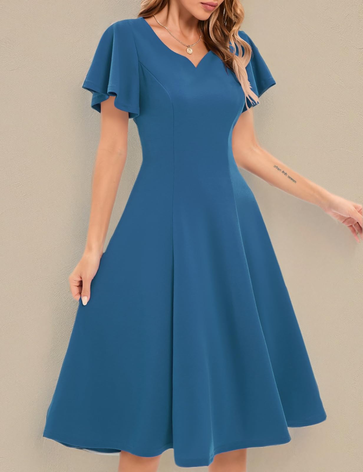 HomRain Vestidos de cóctel de manga con volantes para invitados de boda, vestido de fiesta largo hasta el té