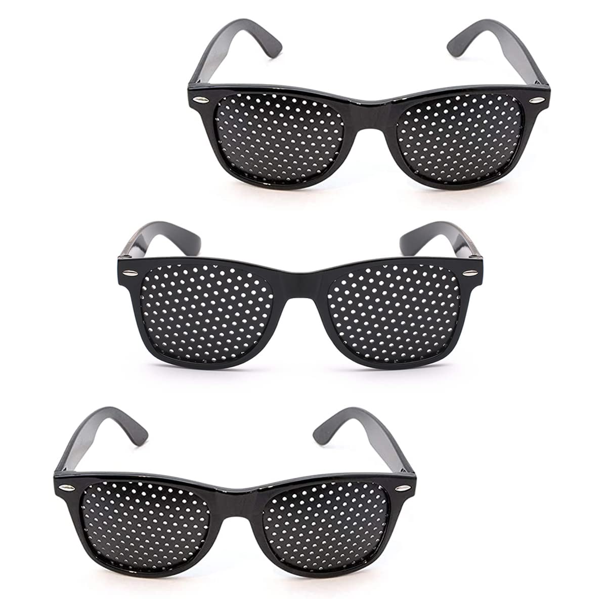 XiXiRan Gafas Estenopeicas, 3 Pares De Anteojos Estenopeicos, Gafas Estenopeicas Negras, Unisex Para El Cuidado De La Visión Gafas Estenopeicas, Anti-fatiga Para Prevención De La Miopía