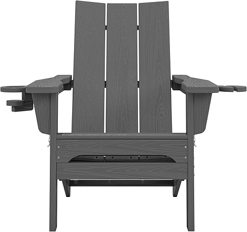 Miniatura 9 de SERWALL Silla Adirondack plegable moderna, silla Adirondack plegable de gran tamaño con respaldo curvo, silla Adirondack de HDPE para exteriores,