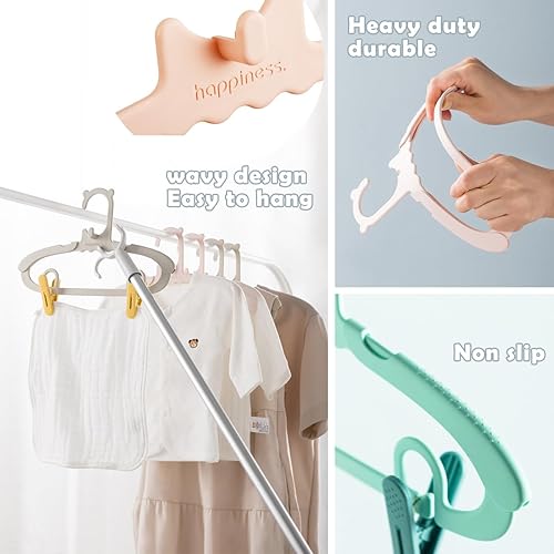 Miniatura 5 de Perchas de bebé para armario, paquete de 30, de plástico, resistentes, ahorro de espacio, antideslizantes, color rosa